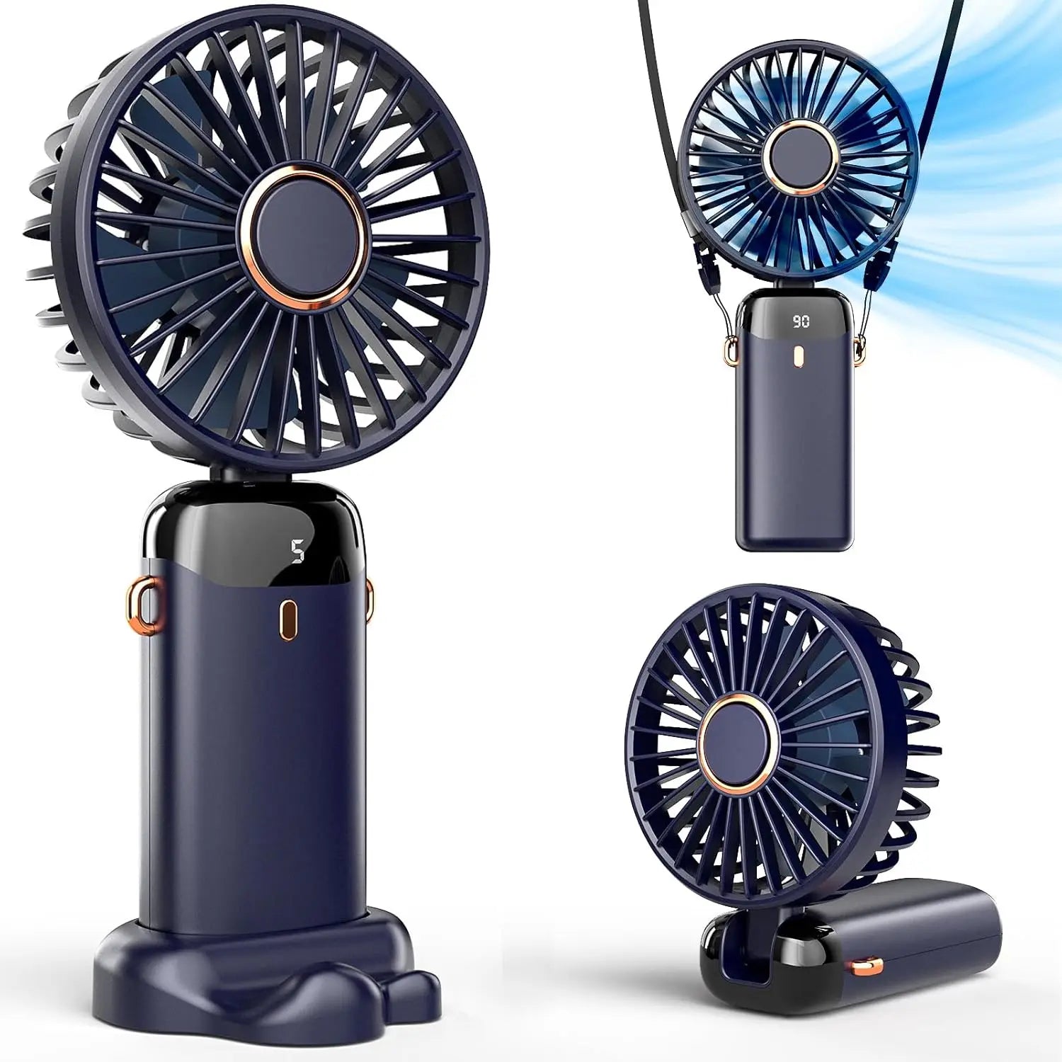 Mini ventilateur de cou pliable Adanis'Air, 3000 mAh, écran LED et 5 vitesses