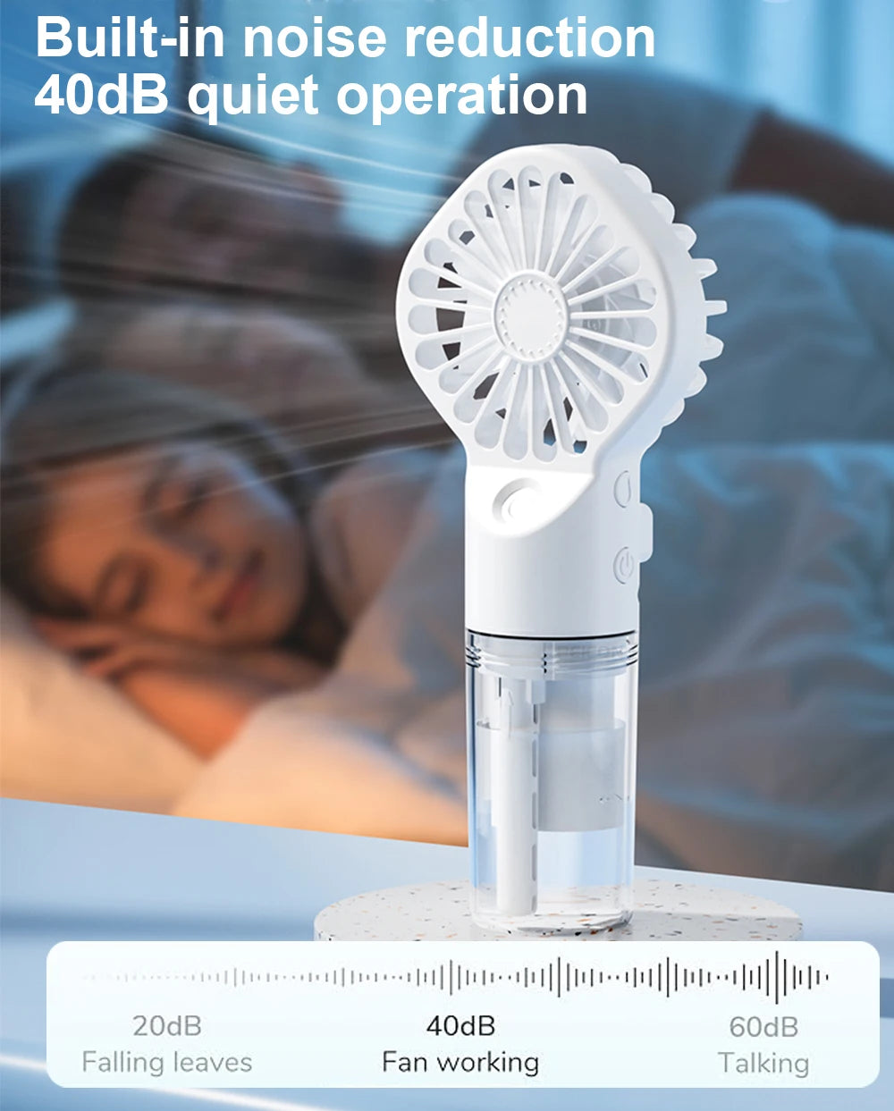 Ventilateur brumisateur portable Adanis'Air 2-en-1, spray d'eau et ventilation, rechargeable USB